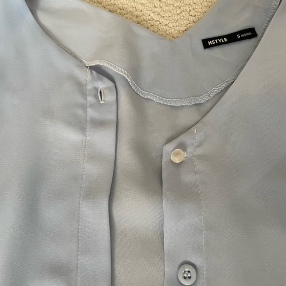 Baby Blue Flowy Button-up Blouse - Picture 4 of 9